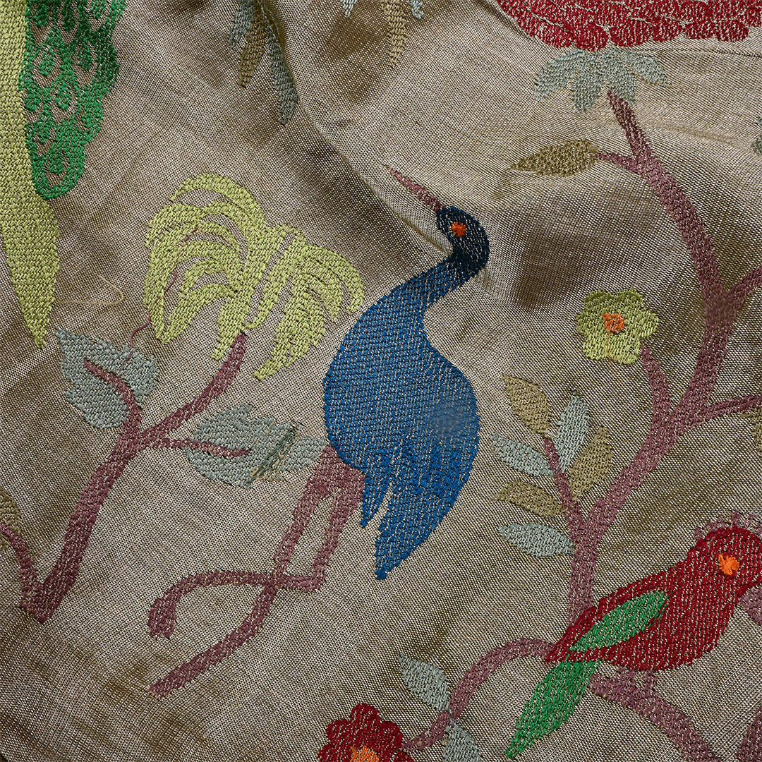 Pale Oyster Tissue Embroidered Fabric