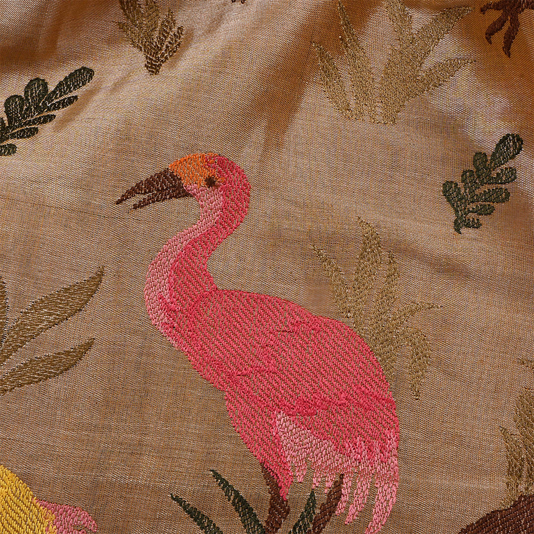 Beige Tan Tissue Embroidered Fabric