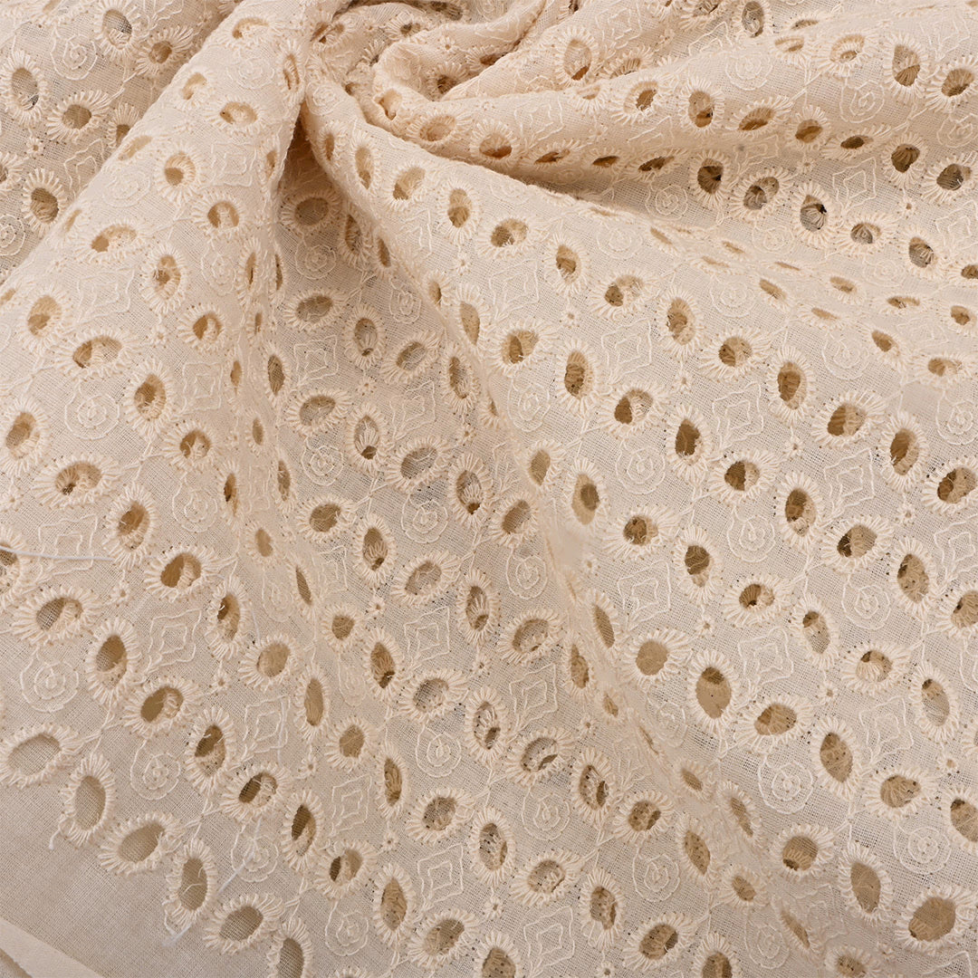 Pale Silver White Cutwork Chanderi Fabric