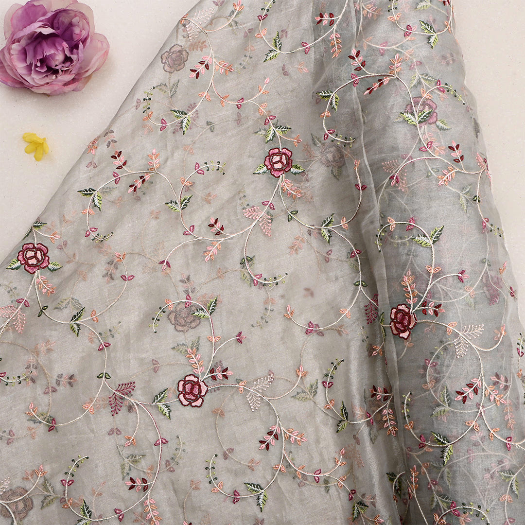 Silver Tissue Embroidered Fabric