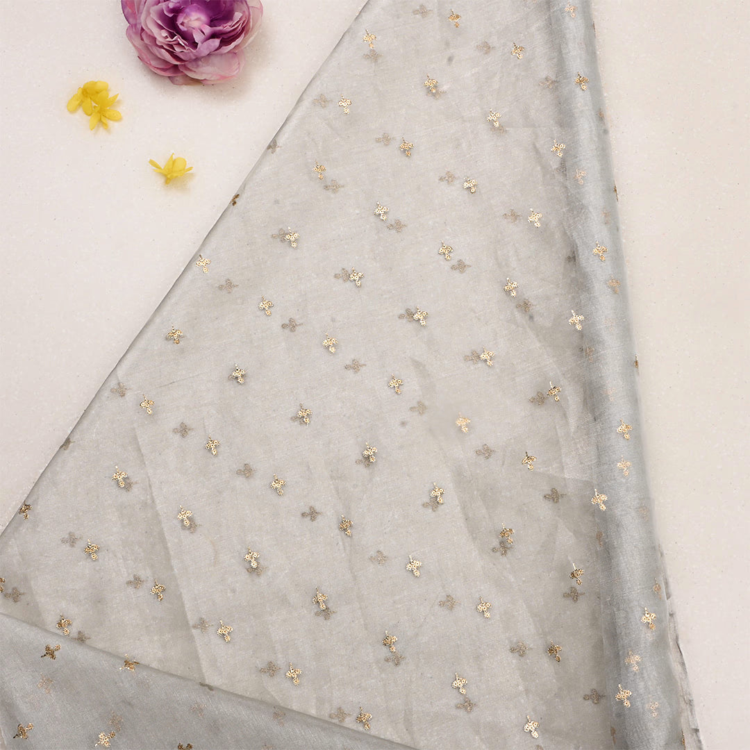 Silver Tissue Zari Embroidered Fabric