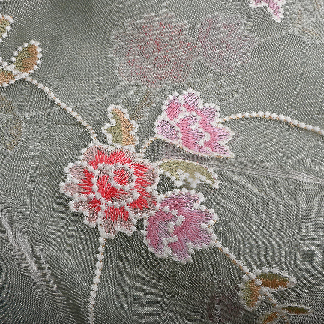 Light Grayish Turquoise Tissue Embroidered Fabric