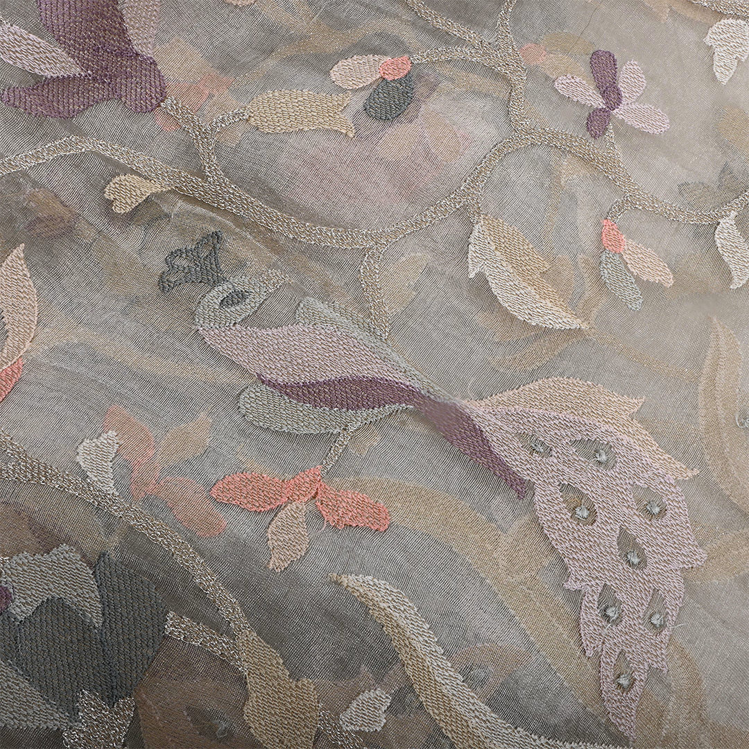 Silver Tissue Embroidered Fabric