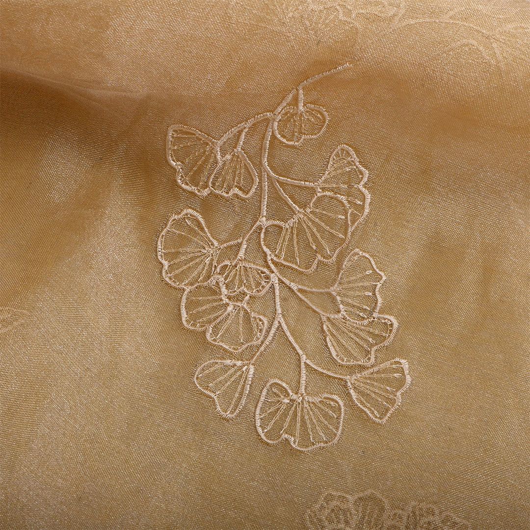 Dirt Brown Tissue Embroidered Fabric