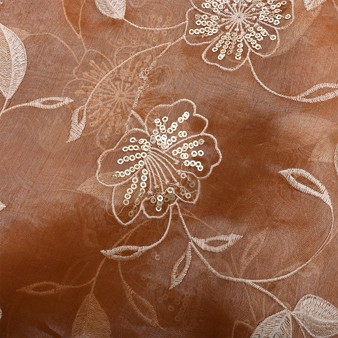 Vintage Peach Tissue Embroidered Fabric