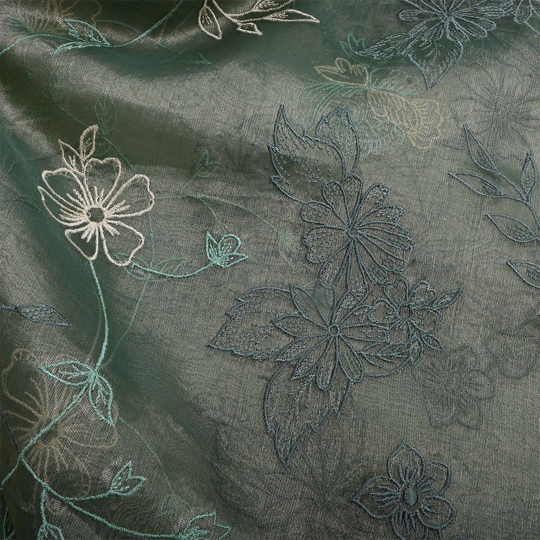 Storm Dust Green Tissue Embroidered Fabric