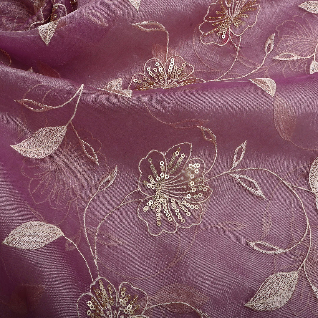 Antique Fuchsia Tissue Embroidered Fabric