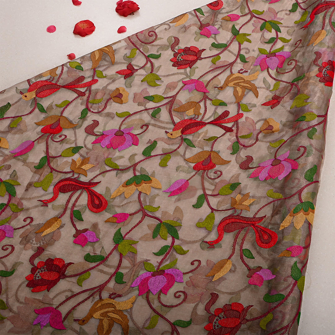 Light Beige Tissue Embroidered Fabric