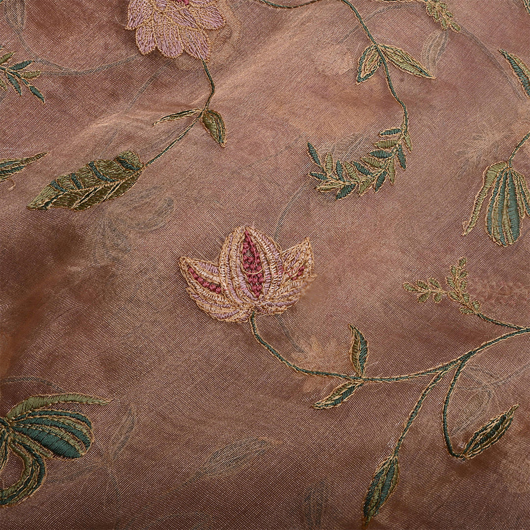 Pale Taupe Tissue Embroidered Fabric