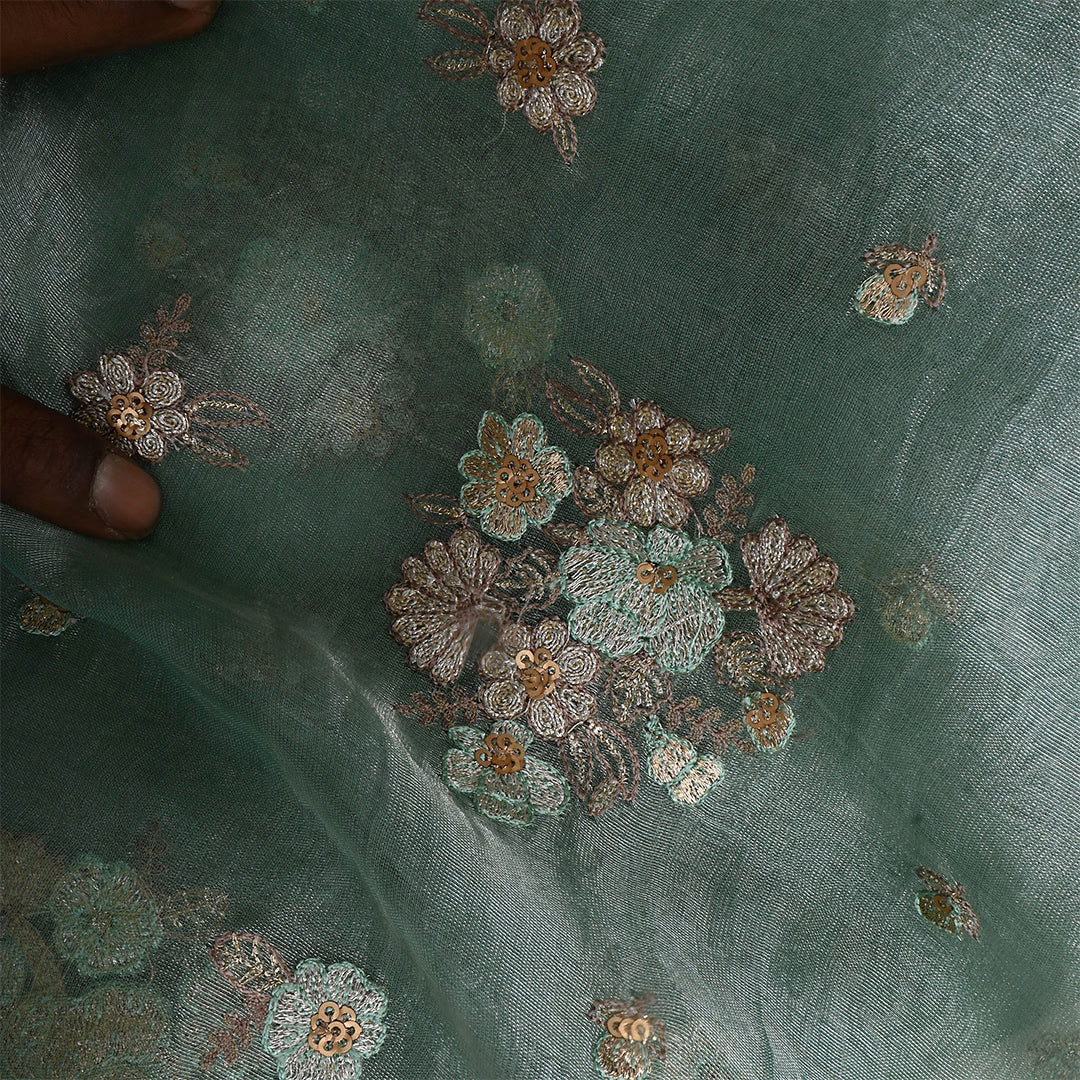Seafoam Green Tissue Embroidered Fabric