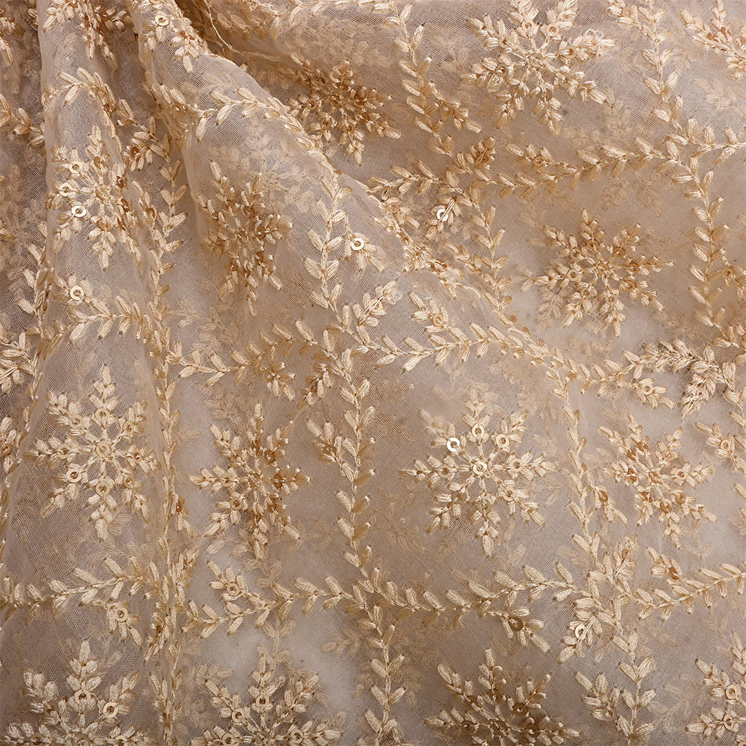 Antique White Beige Organza Thread Work Fabric