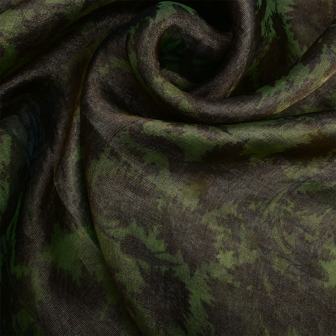 Hazel Green Tissue Floral Printed Fabric