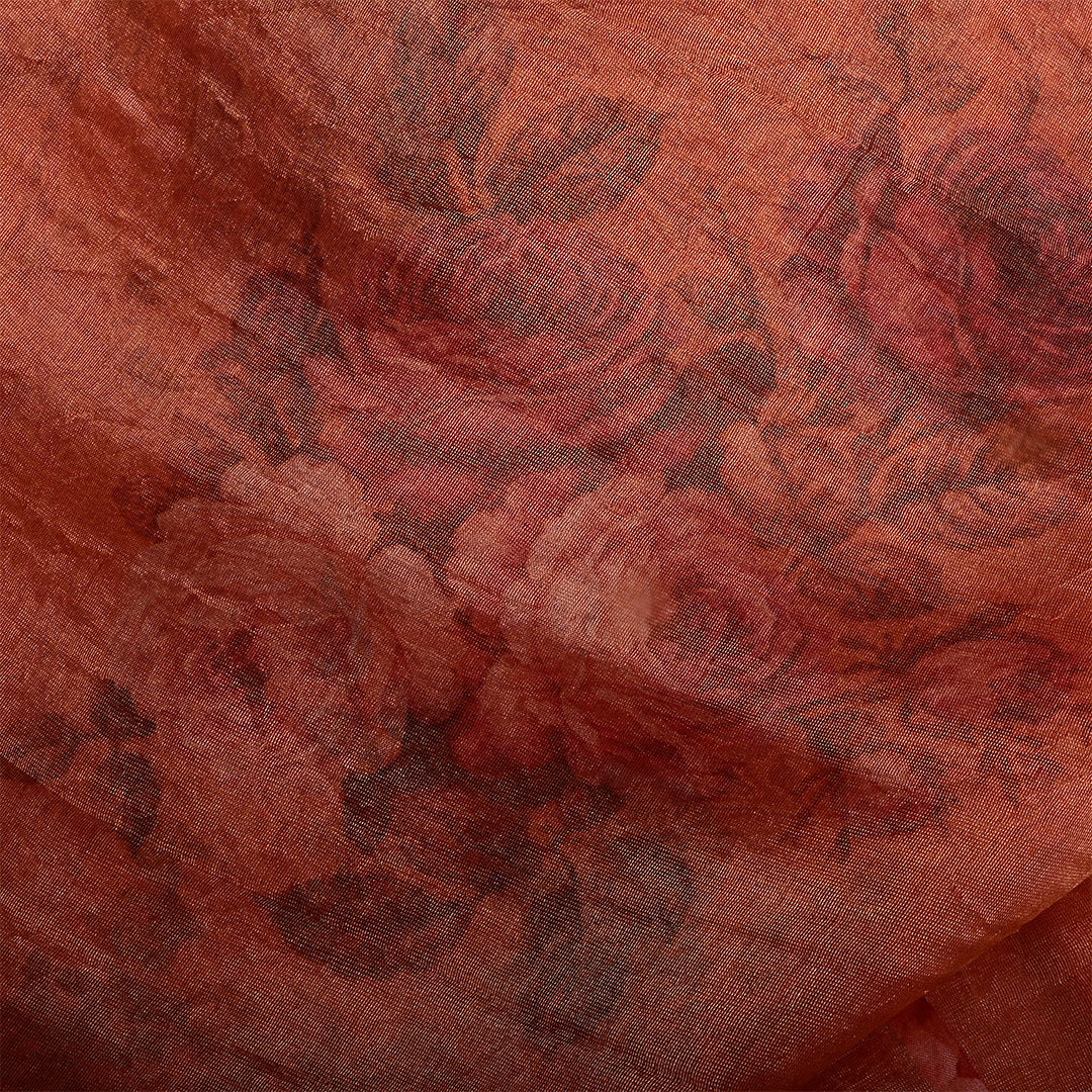 Cumin Red Tissue Floral Printed Fabric