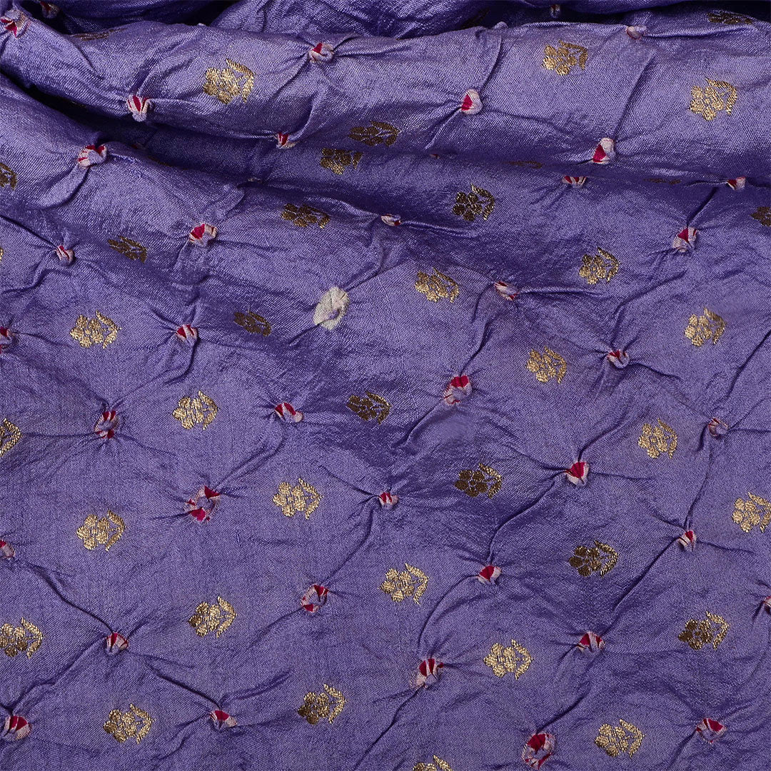 Dark Lavender Silk Bandhani Fabric With Floral Motifs