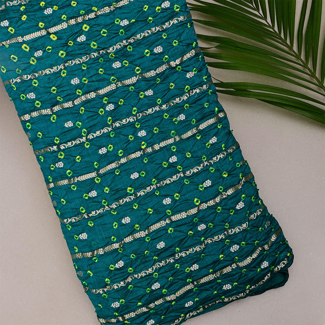 Deep Teal Silk Bandhani Fabric