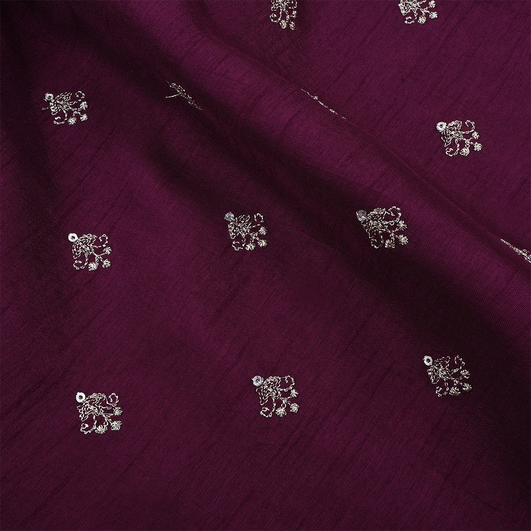 Barrosa Magenta Red Silk Fabric With Embroidery Work