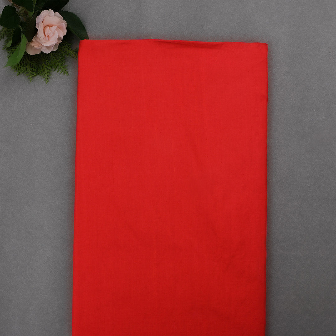 Fire Engine Red Solid Silk Fabric With Paithani Border