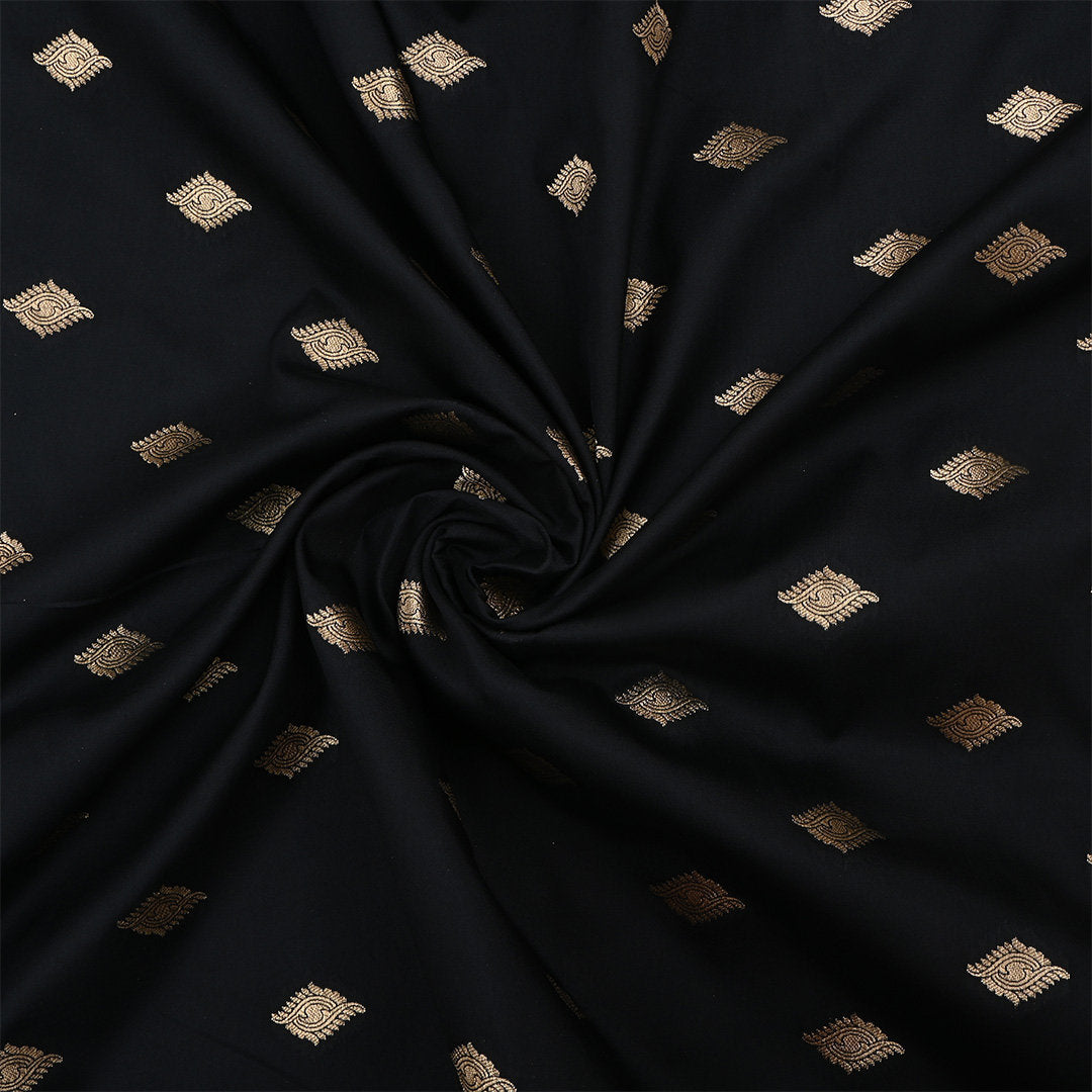 Black Jamawar Silk Fabric With Eye Butti'S