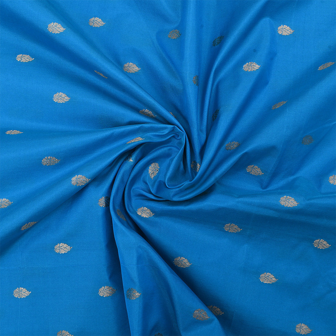 Water Blue Jamawar Silk Fabric With Buttis