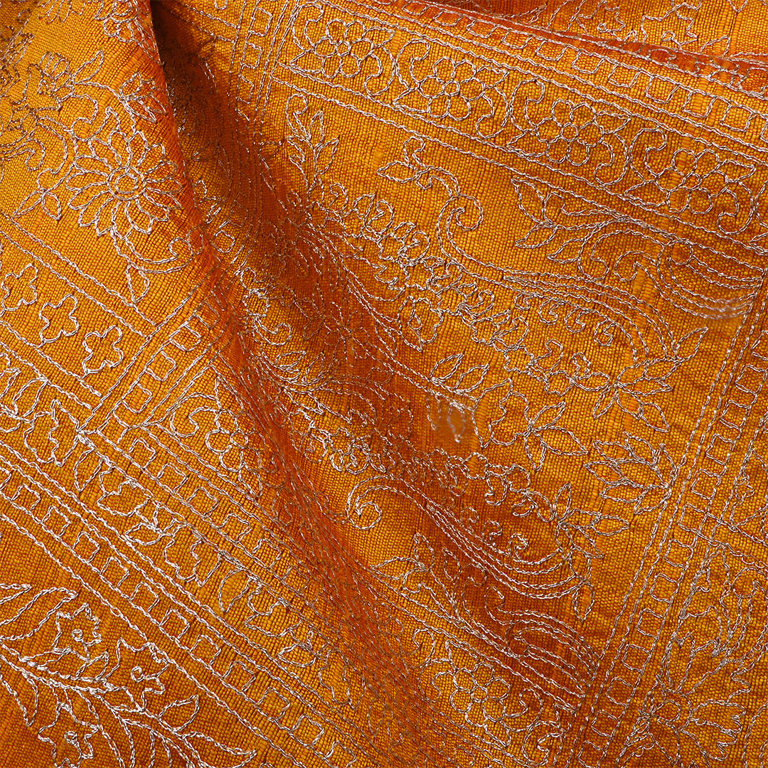 Indochine Orange Dupion Raw Silk Thread Work Fabric