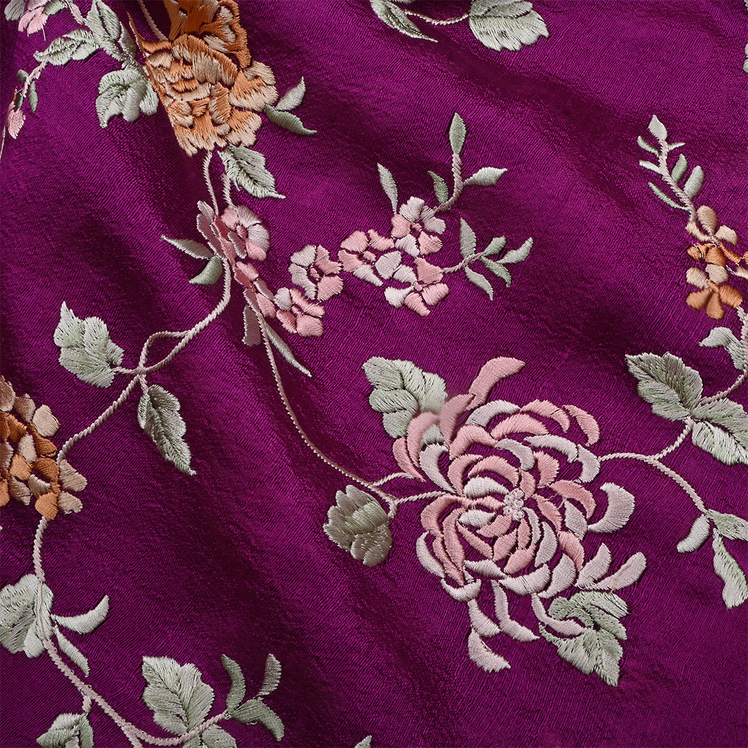 Barossa Purple Dupion Raw Silk Embroidered Fabric