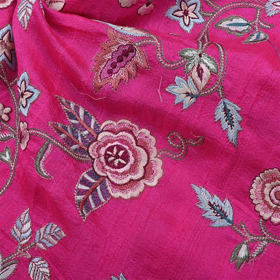 Burnt Pink Dupion Raw Silk Embroidered Fabric