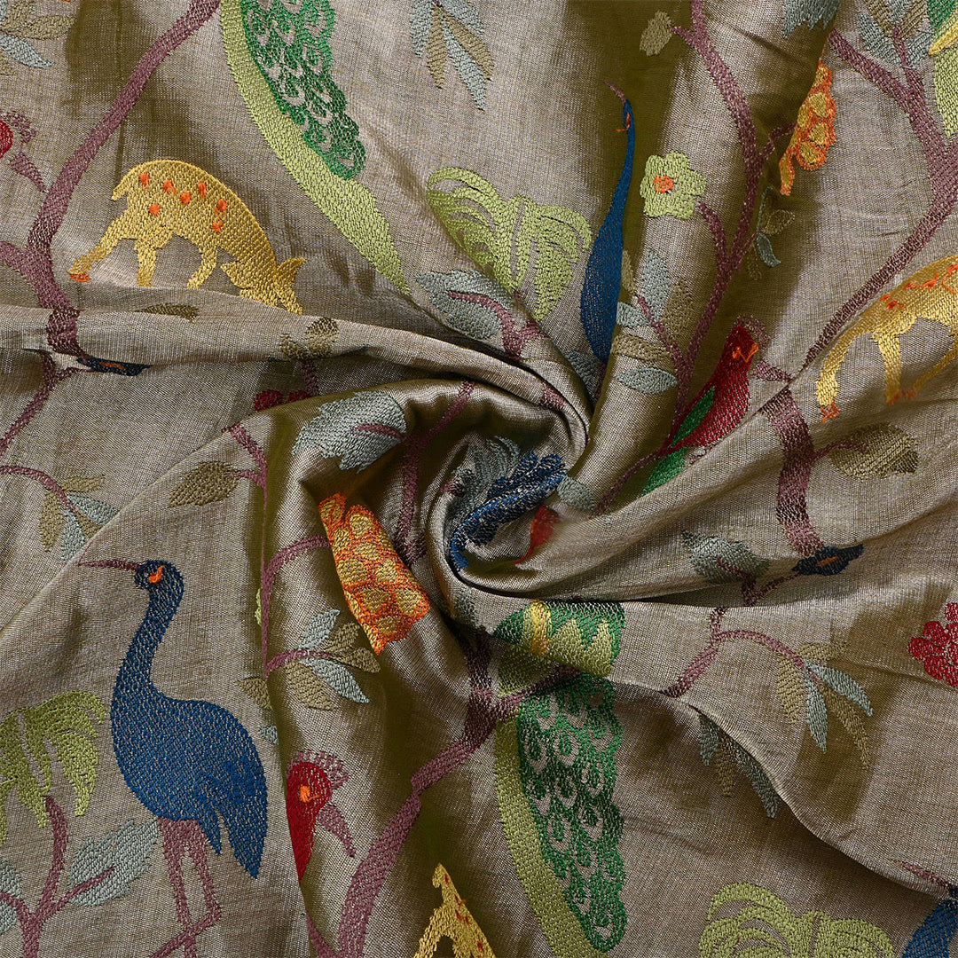 Pale Oyster Tissue Embroidered Fabric