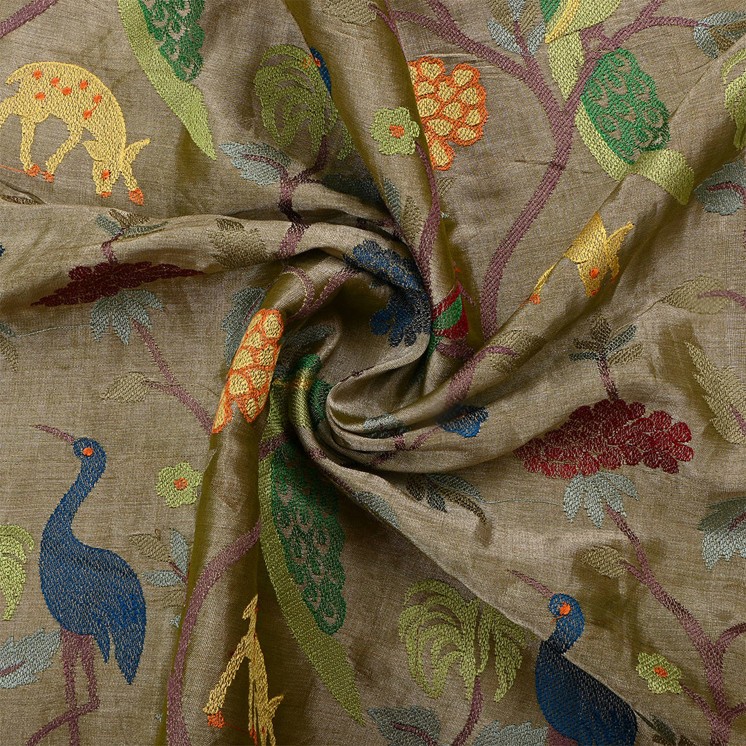 Grayish Brown Tissue Embroidered Fabric