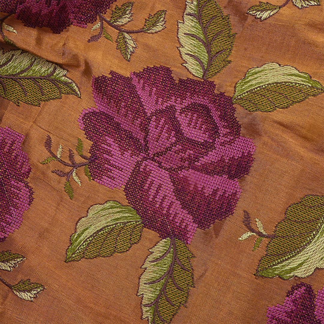 Ruddy Brown Orange Tissue Petit Point Embroidered Fabric