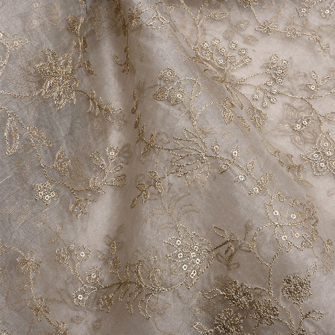 Silver Organza Zari Embroidered Fabric