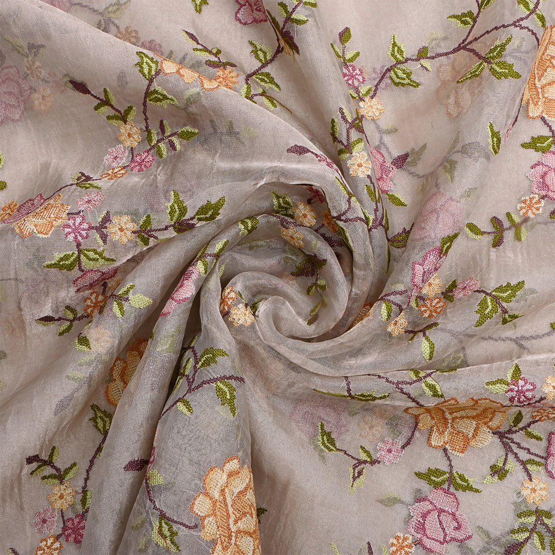 Unicorn Silver Tissue Petit Point Embroidered Fabric