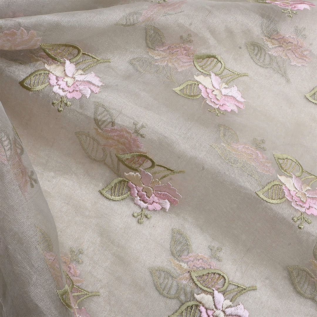 Timberwolf Silver Tissue Embroidered Fabric