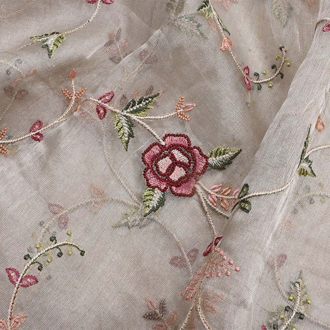 Silver Tissue Embroidered Fabric