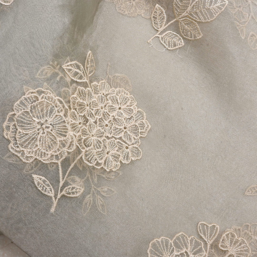 Battleship Gray Tissue Embroidered Fabric