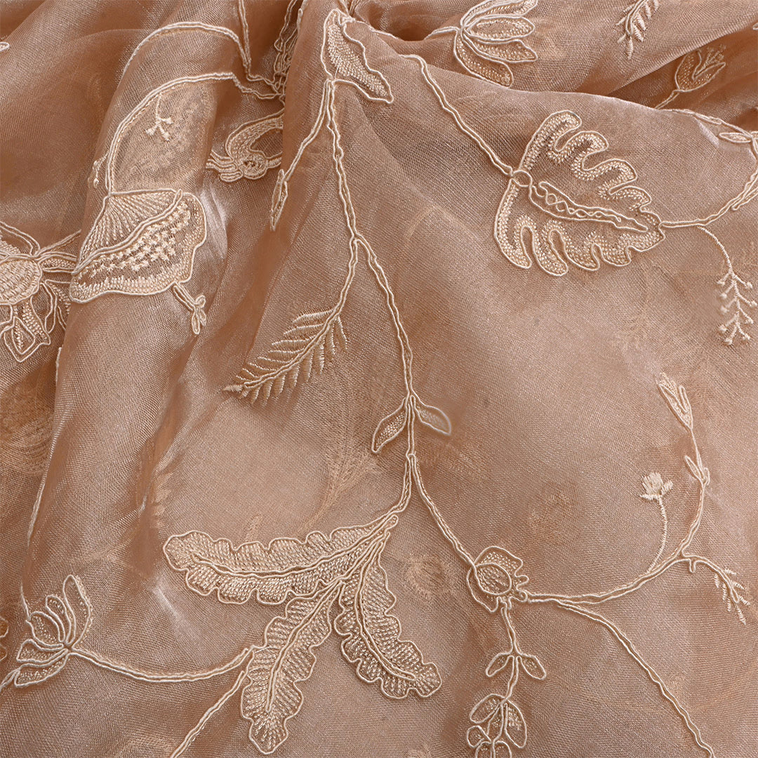 Peachy Pink Tissue Embroidered Fabric