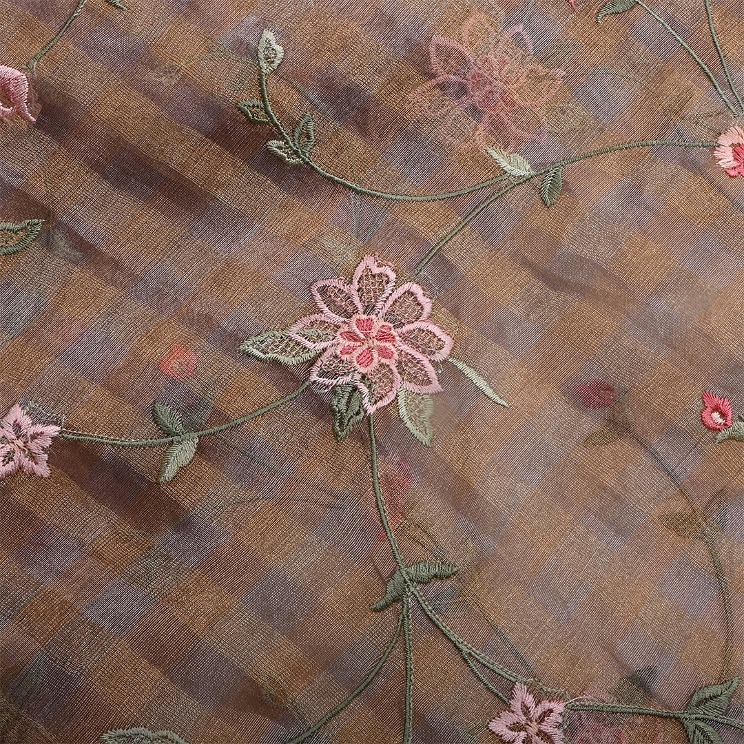 Dark Gray Tissue Embroidered Vine Fabric