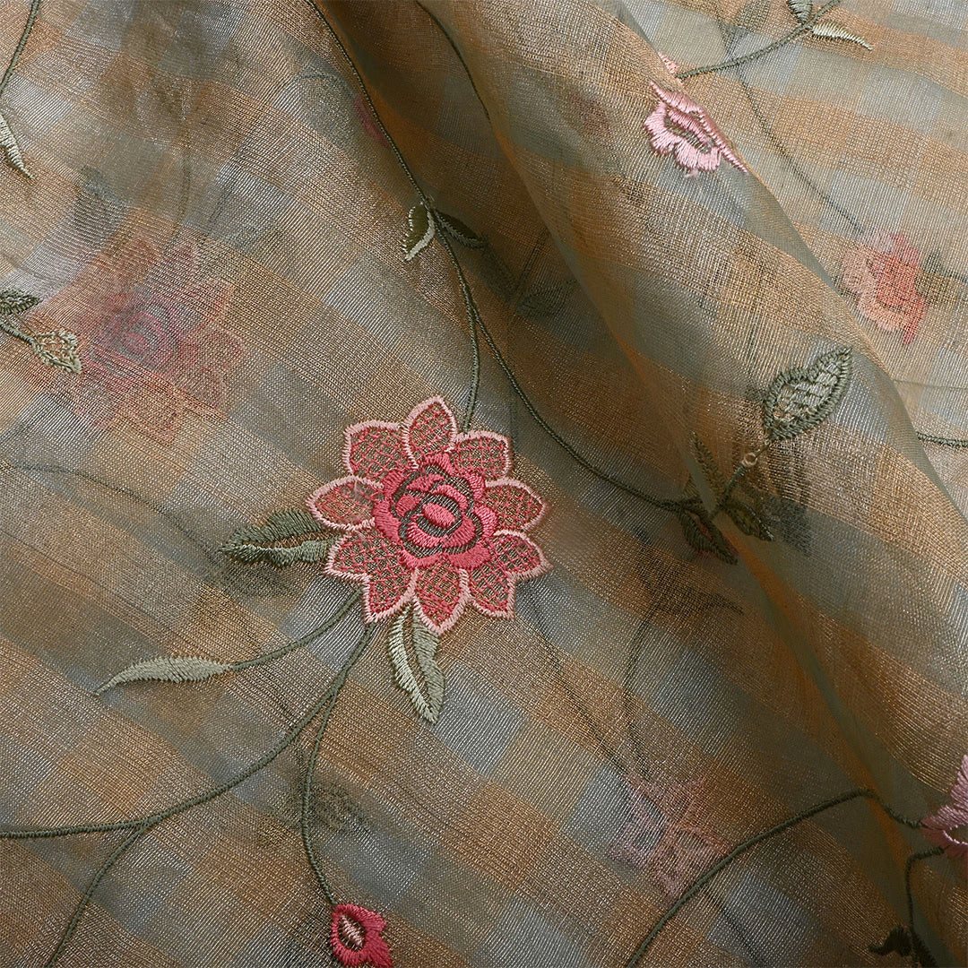 Light Mint Green Tissue Embroidered Vine Fabric