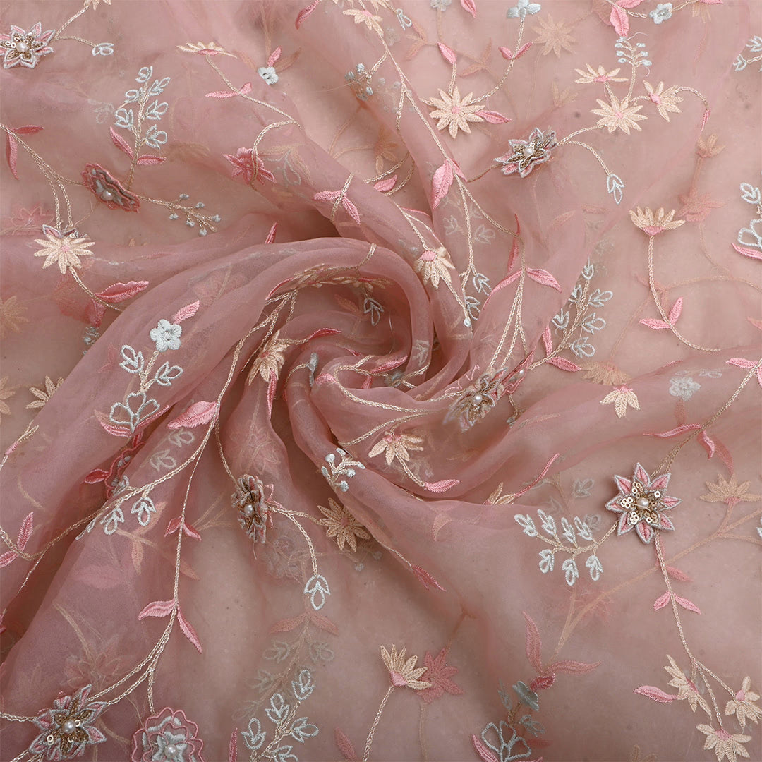 Pink Champagne Organza Patchwork Fabric