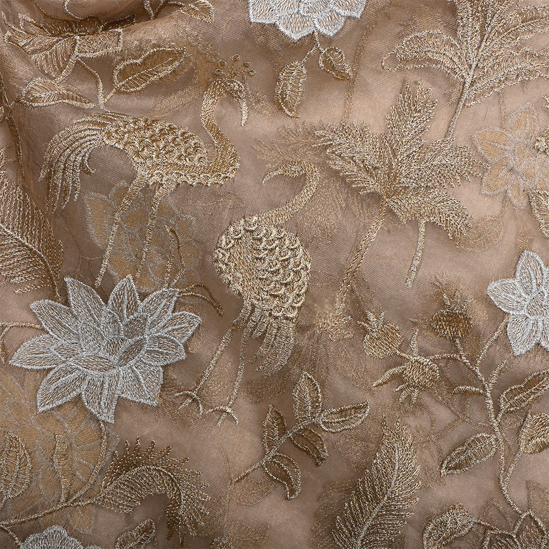 Pale Oyster Tissue Embroidered Fabric