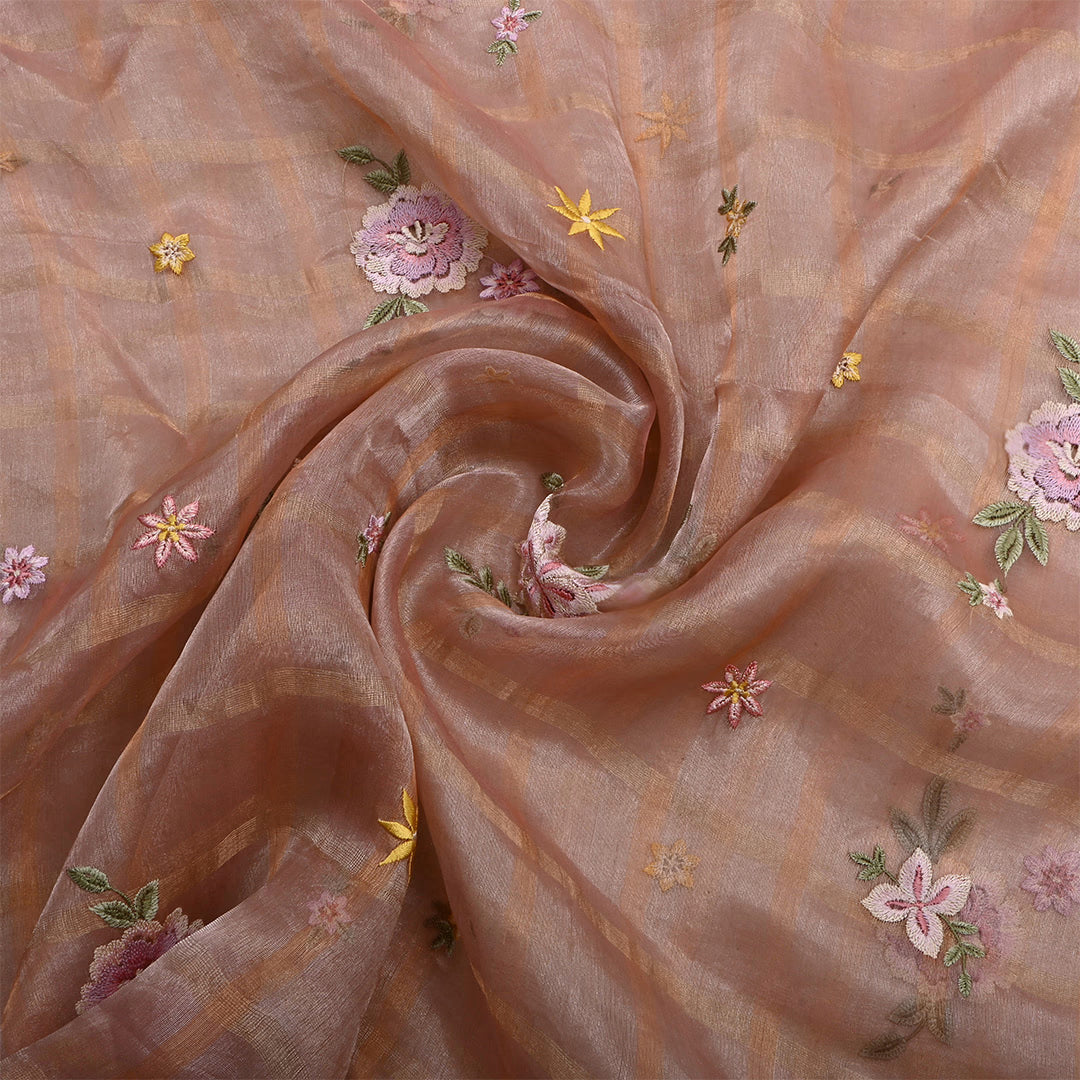 Pinkish Gray Tissue Embroidered Fabric