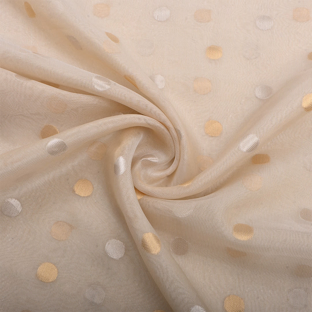 Champagne Beige Jamawar Tissue Woven Fabric