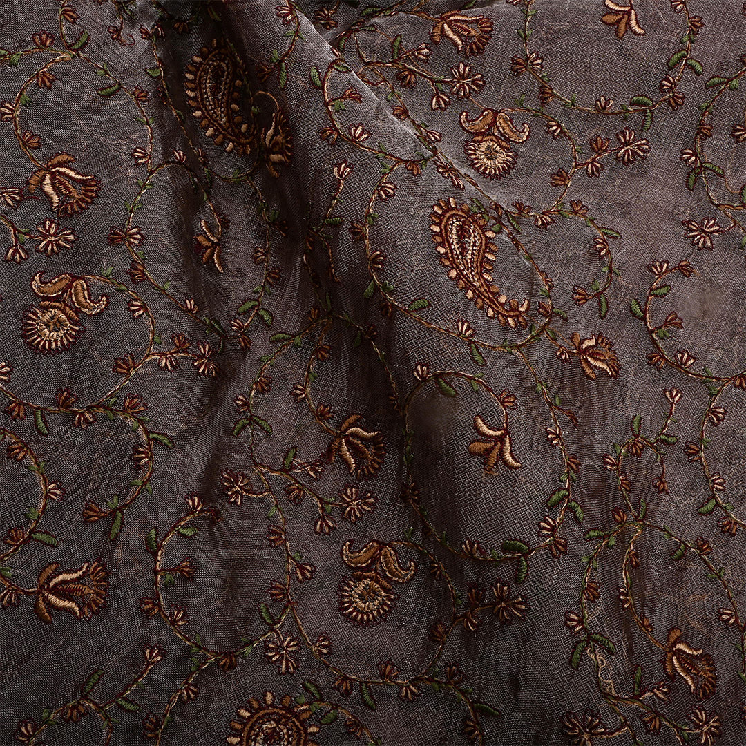 Davy Gray Tissue Embroidered Fabric