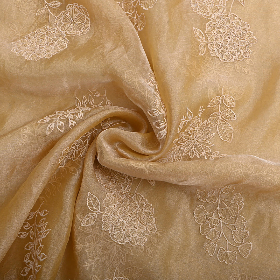 Dirt Brown Tissue Embroidered Fabric