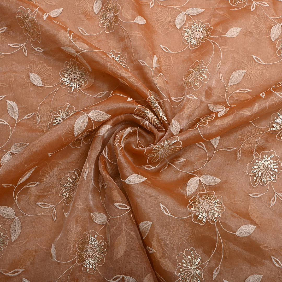 Vintage Peach Tissue Embroidered Fabric