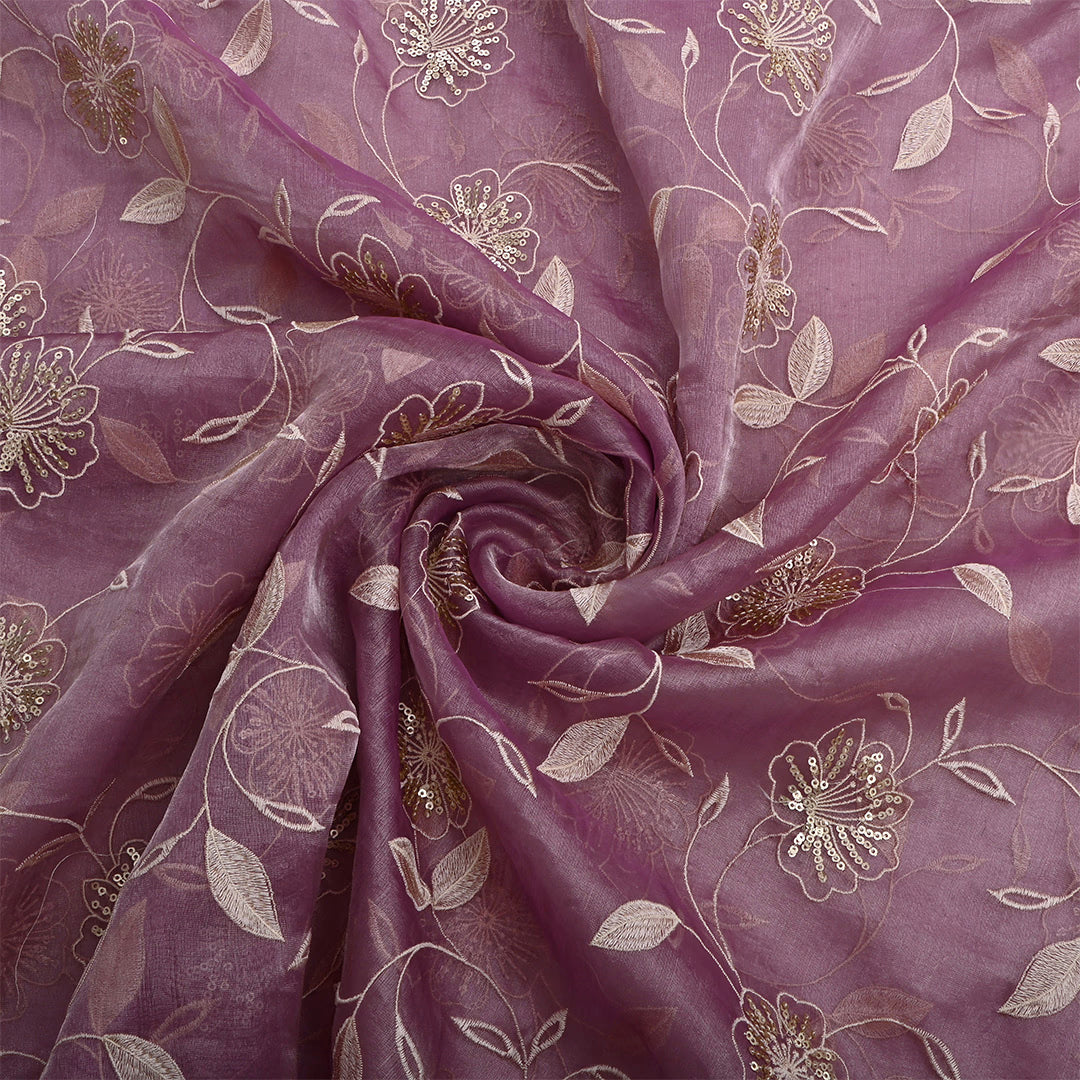 Antique Fuchsia Tissue Embroidered Fabric