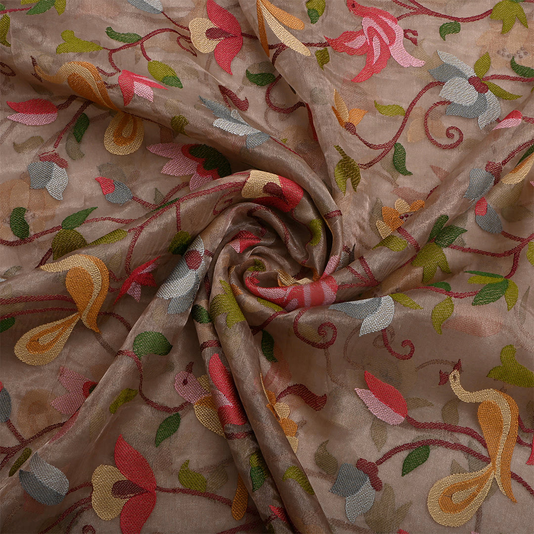 Pale Beige Tissue Embroidered Fabric