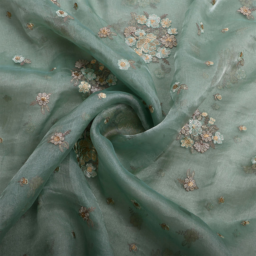 Seafoam Green Tissue Embroidered Fabric