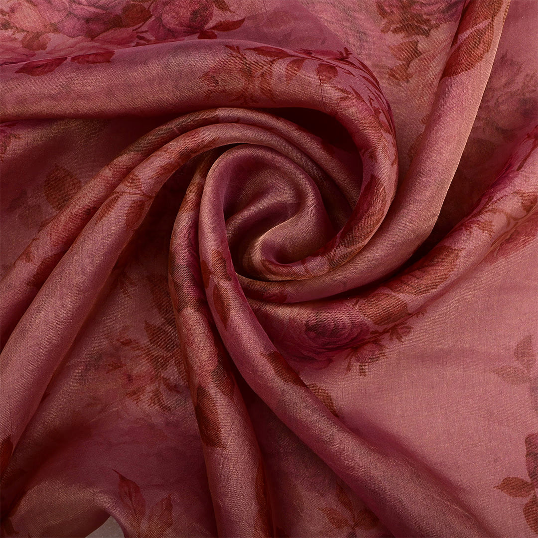 Dusty Rose Tissue Floral Printed Fabric