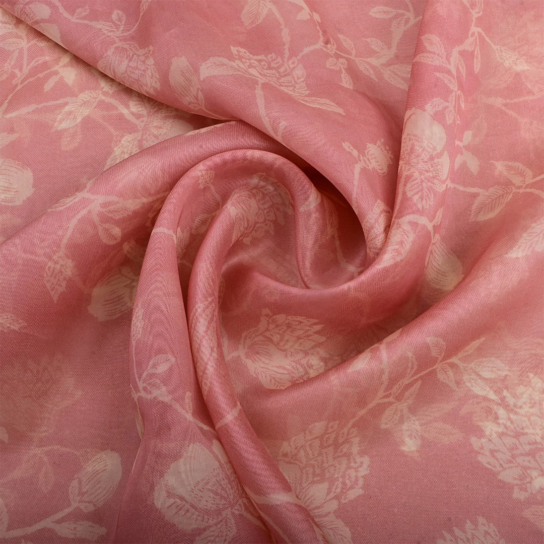 Dirty Pink Organza Floral Printed Fabric