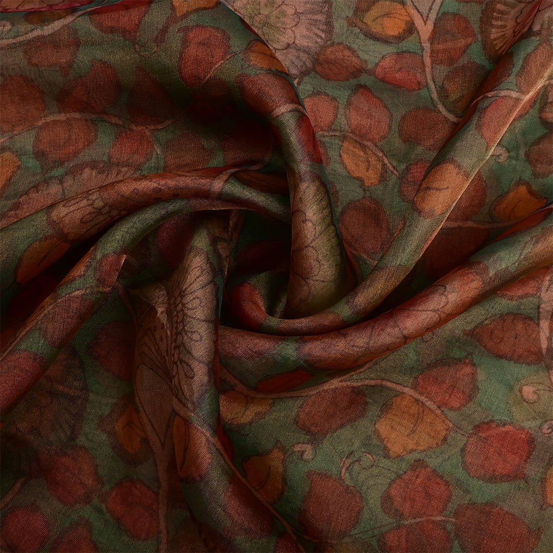 Rifle Green Tissue Floral Printed Fabric